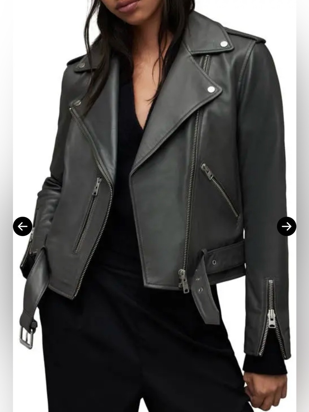 Dark Grey All Saints Balfern Jacket 100% lambskin